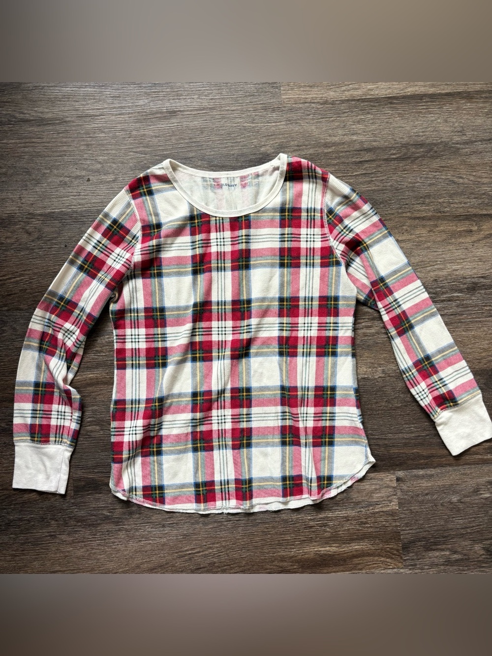 Old Navy Red and Cream Plaid Long-Sleeve Kids Tee